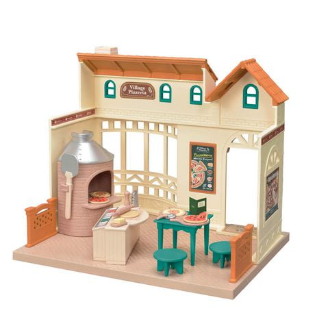 Pizzéria du village de Calico Critters, ensemble de jeu pour maison de poupée à collectionner avec meubles et accessoires inclus