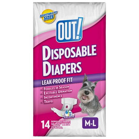 OUT! Medium/Large Comfort-Dri Disposable Dog Diapers, M/L, 14 Diapers