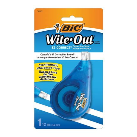 Ruban correcteur BIC de la marque Wite-Out EZ Correct, blanc, rapide, propre et facile à utiliser, ruban résistant aux déchirures, paquet de 1 paquet de 1