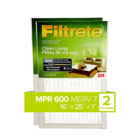 Filtre antipoussière « Milieu de vie pur » Filtrete(MC), MPR 600, 16 x 25 x 1 po, 2/paquet MPR 600 16 x 25&nbsp;po