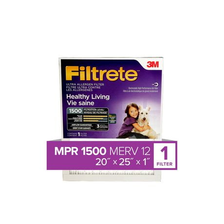 Filtrete™ Healthy Living Ultra Allergen Filter, MPR 1500, 20 in x 25 in x 1 in, MPR 1500 20in x 25in