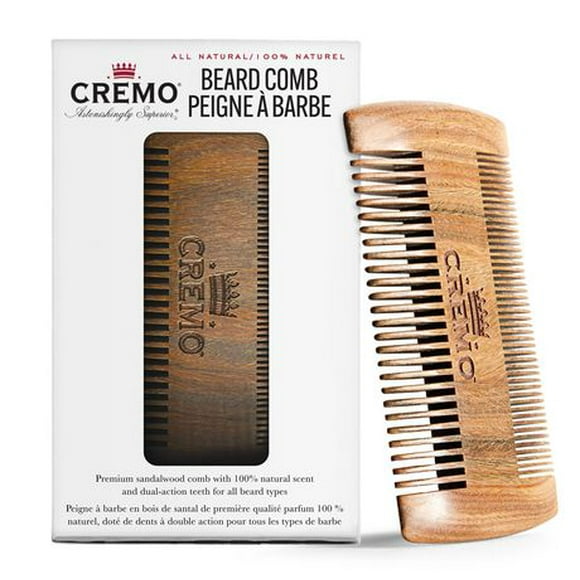 Cremo Dual-Sided Beard Comb | Static Free | Won't Pull Or Snag Facial Hair | 100% Sandalwood, 1 Beard Comb