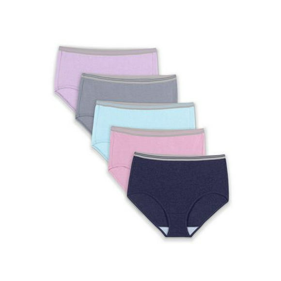 Fruit of the Loom Women's Plus Fit for Me Assorted Heather Brief Underwear, 5-Pack, Size: 9-13