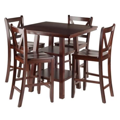 Winsome Orlando 5-Piece Set High Table, 2 Shelves with 4 V-Back Counter ...