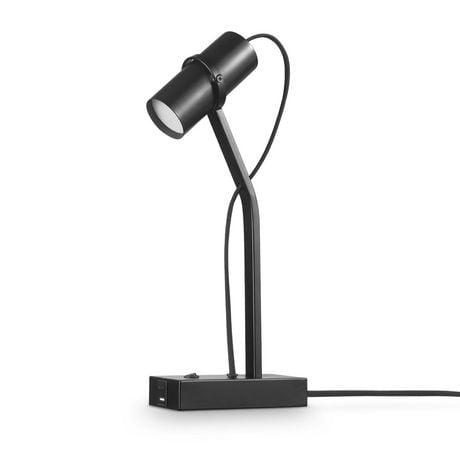 MRDK by Globe Series.01.TL 16" LED Desk Lamp with 2.1A Combined USB Port and USB-C Port with Matte Black Shade