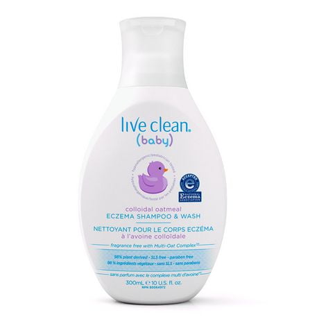 Shampoing nettoyant anti-eczéma Baby de Live Clean à l’avoine colloïdale 300 ml, shampooing et nettoyant pour l'eczéma