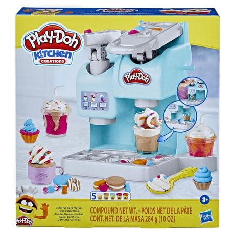 Play-Doh Kitchen Creations Colorful Cafe Playset with 5 Modeling Compound Colors, Play Food Coffee Toy for Kids 3 Years and Up, Non-Toxic, Ages 3 years and up
