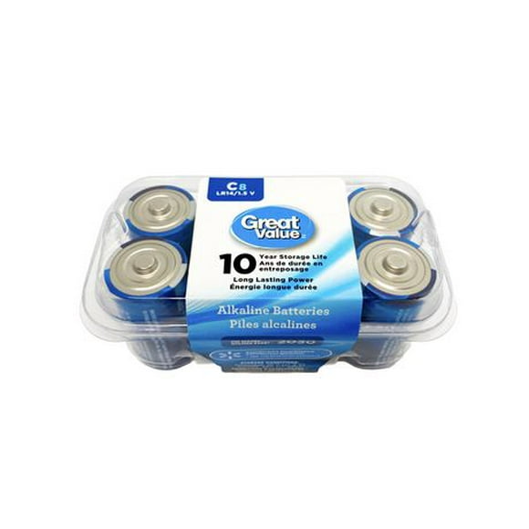 Great Value C size Alkaline batteries, Pack of 8 batteries