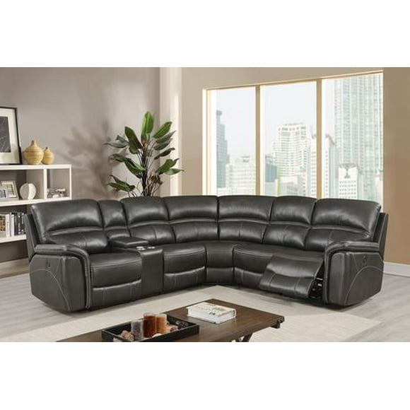 K-LIVING LOUSIANA LEATHAIRE SECTIONAL SOFA IN GREY
