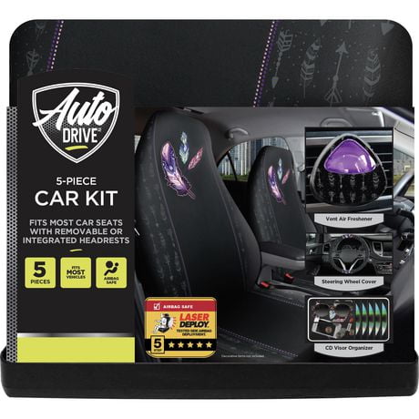 AutoDrive Purple Feather 5pc Car Kit Seat Cover, Purple Feather 5pc Car Kit