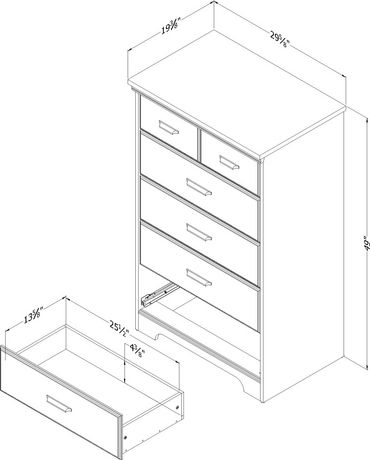 South S Versa 5 Drawer Chest In, Standard Tall Dresser Size