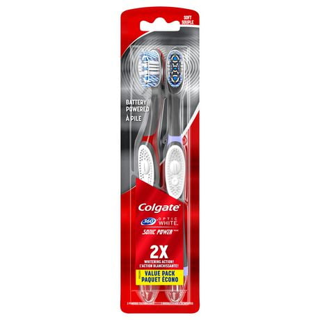Colgate 360° Optic White Sonic Powered Vibrating Toothbrush, Soft - 2 Count, 2 Count