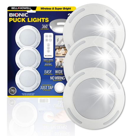 Bell and Howell Puck Lights LED Under Cabinet Light with Remote 3 Pcs
