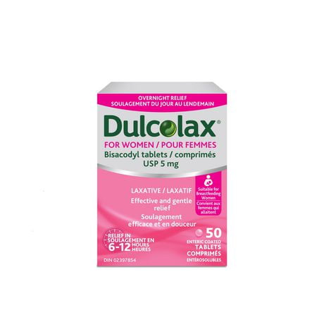 Dulcolax® for Women, 5mg Bisacodyl, Stimulant Laxative for Gentle Dependable Overnight Relief of Occasional Constipation, Works in 6-12 hours, Suitable for Breastfeeding Women, Dulcolax Women's 5 mg Tablets 50 CT