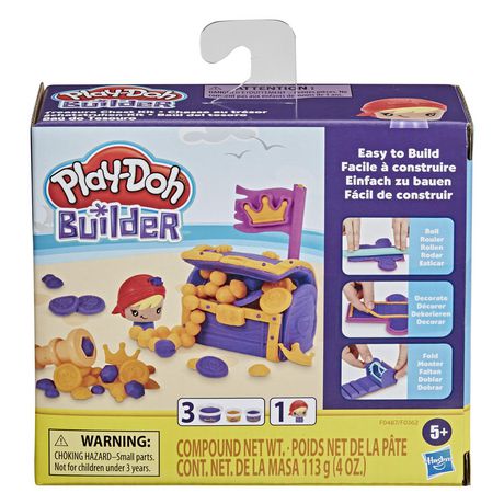 Hasbro Play-Doh Builder Treasure Chest Toy Building Kit For Kids 5 Years And Up With 3 Non-Toxic Play-Doh Cans -...