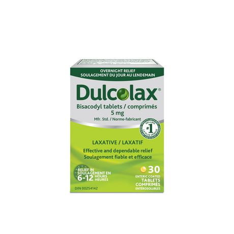 Dulcolax, 5 mg de Bisacodyl, 30 comprimés de laxatif stimulant  -  Soulagement efficace de la constipation occasionnelle pour adultes en 6 à 12 heures, Stimule l'intestin, Convient aux enfants de 6 ans et plus, aux adultes et femmes qui allaitent Dulcolax, 5 mg de Bisacodyl, 30 comprimés