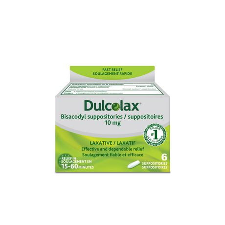 Dulcolax 10 MG Suppositories 6 CT - Bisacodyl Active Ingredient - Effective Relief of Occasional Constipation - Relief Within 15-60 Minutes - Suitable for Children 12 Years & Older, Adults and Breastfeeding Women, Dulcolax 10 MG Suppositories 6 CT