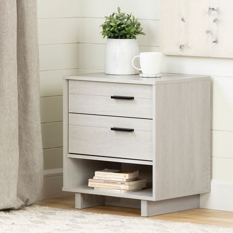 South Shore Fynn Nightstand with Cord Catcher, Winter Oak