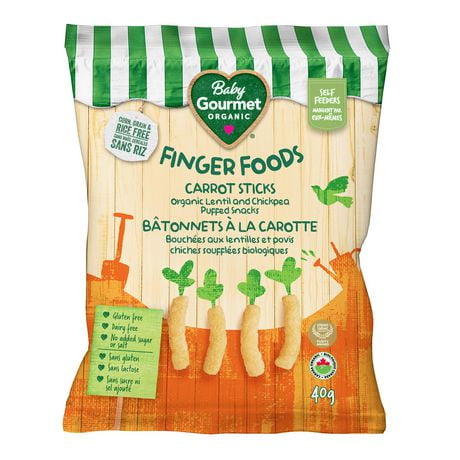 Baby Gourmet Organic Puffed Carrot Sticks, Organic Lentil & Chickpea puffed Snacks - 40 g