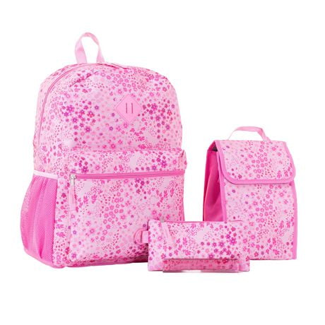 Jetstream 4pcs Full School Day Backpack set, Pink Flower Field