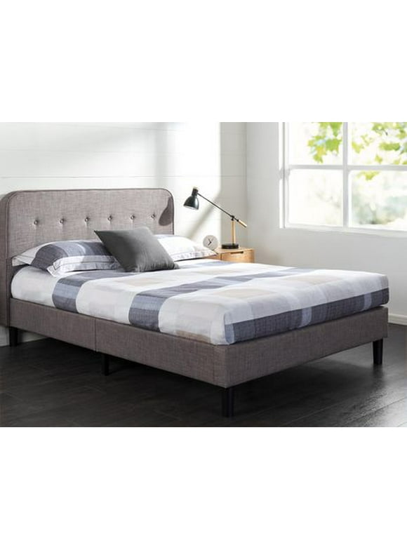 Zinus Grey Melodey Upholstered Curved Platform Bed Frame with Headboard - 5 years Warranty