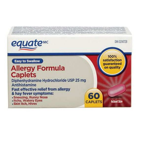 Equate Allergy Formula Caplets, 60 Caplets