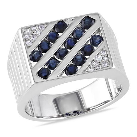 Miabella Men's 2 Carat T.G.W. Blue and White Sapphire Sterling Silver Ring