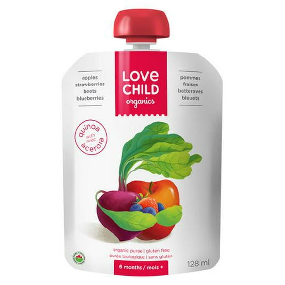 Love Child Organics Super Blends Baby Puree - Apples, Strawberries, Beets & Blueberries, 128 ml
