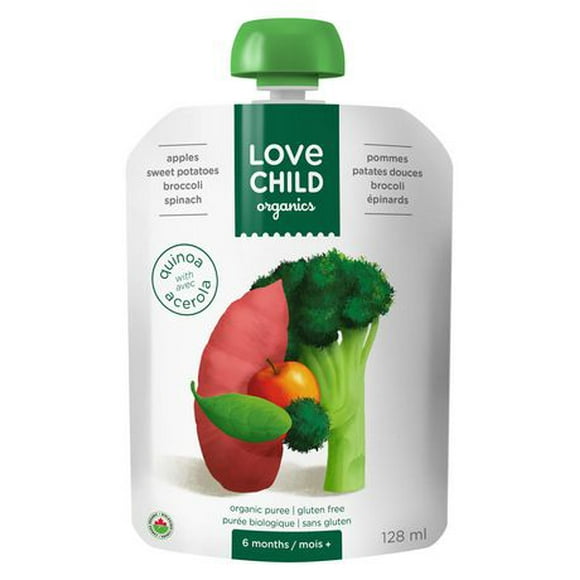 Love Child Organics Super Blends Baby Puree - Apples, Sweet Potatoes, Broccoli & Spinach, 128 ml