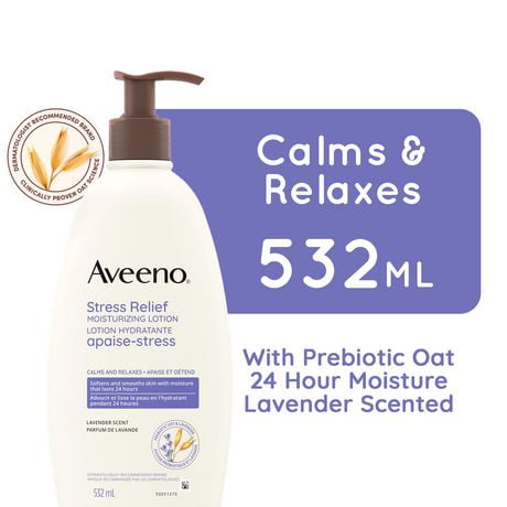 Aveeno Stress Relief Moisturizing Lotion, Lavender, Prebiotic Oat, Non-Comedogenic Moisturizer, 532 mL