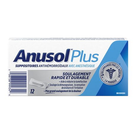 Anusol Plus suppositoires antihémorroidaux avec anesthétique 12 compter