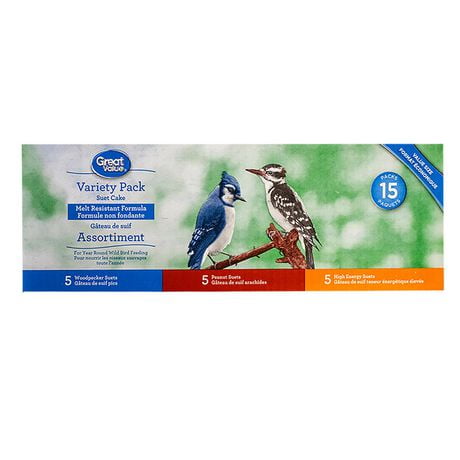 GREAT VALUE - Variety Pack of 15 Suet Cakes (Woodpecker, High Energy, Peanut) - 4.5KG - 15x300g, Variety Pack of 15 Suet Cakes
