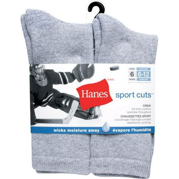 Hanes Men's 6 Pack Sport Cuts Crew Cushion Sock, Size 6-12