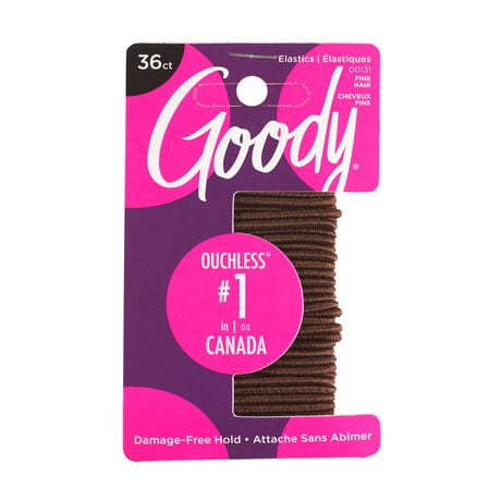 Goody Ouchless No Metal Elastics for Thin Hair, Brown, 36 Ct, Hair Elastics 36 Pieces