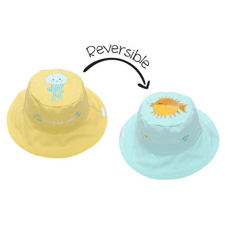 FlapJackKids - Chapeau de soleil réversible pour bébés, enfants et petites - Poissons et méduses - UPF 50+