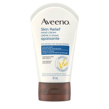 Aveeno Skin Relief Hand Cream, Dry & Itchy Skin, Prebiotic Oat Moisturizer, Fragrance Free, 97 ml