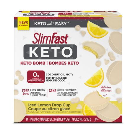 SlimFast Keto Bomb Snacks, 14x17g, Iced Lemon Drop tasses Par boite, 238 grammes Slimfast KETO Bombs 14pc x 17g