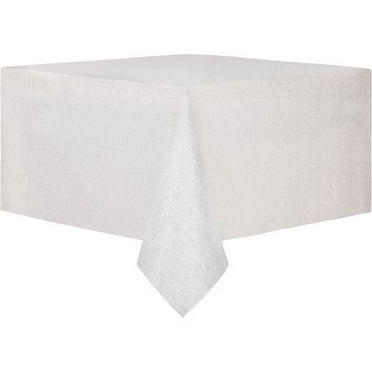 Mainstays textured white PEVA tablecloth, 100% polyester, non-woven flannel backing