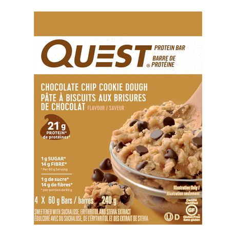 Quest Chocolate Chip Cookie Dough, 4 x 60G Bars