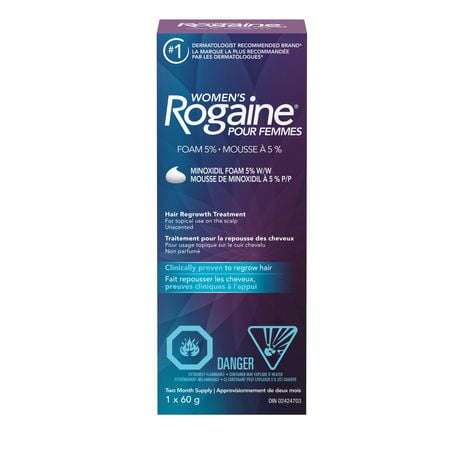 Mousse de minoxidil ROGAINE® à 5 % pour femmes – Traitement pour la perte ou l’amincissement graduel des cheveux à usage uniquotidien approvisionnement de deux mois