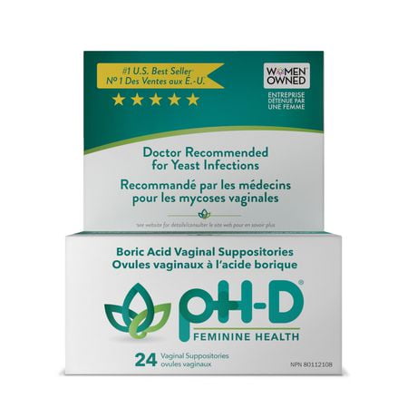  pH-D Boric Acid Vaginal Suppositories - Doctor Recommended for Yeast Infections | Women Owned, 24 Vaginal Suppositories