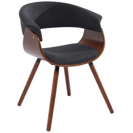 Chaise d'appoint style moderne de mi-siècle en tissu/bois cintre, Charbon