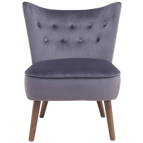 Mid-Century Velvet & Solid Wood Accent Chair in Grey | Walmart Canada