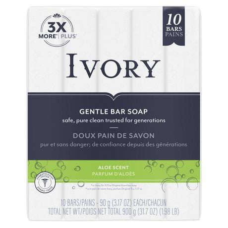 Ivory Gentle Bar Soap Aloe Scent, 10 x 90 g