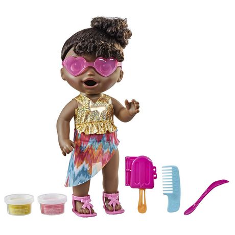 Baby Alive Gouter Ensoleille Mange Et Fait Caca Poupee A Baigner Theme Estival Moule A Sucette Enfants Des 3 Ans Cheveux Noirs Walmart Canada