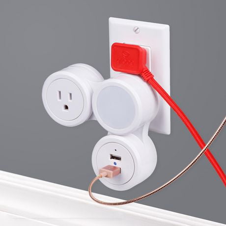 Flexigon Flexible Wall Tap Night Light, 3-Pin Grounded Outlet, 2 Fast ...