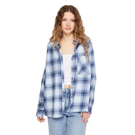 No Boundaries Women's Oversized Flannel Shirt