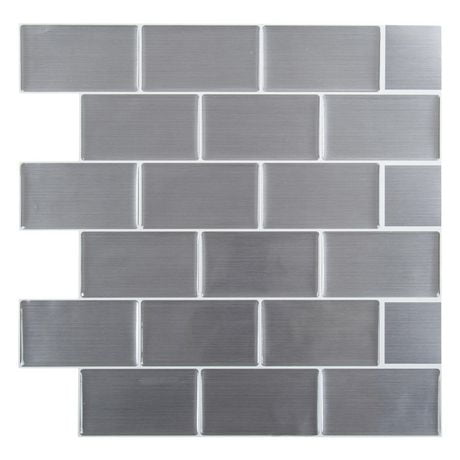 Truu Design Self-Adhesive Peel and Stick Accent Wall Tiles, 10 x 10 inches, Silver, 6 Pieces
