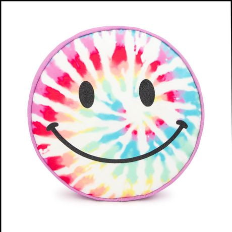 Justice Tie-Dye Smiley Décor Pillow, 12" Round, 100% Polyester, 100% Polyester, 12"