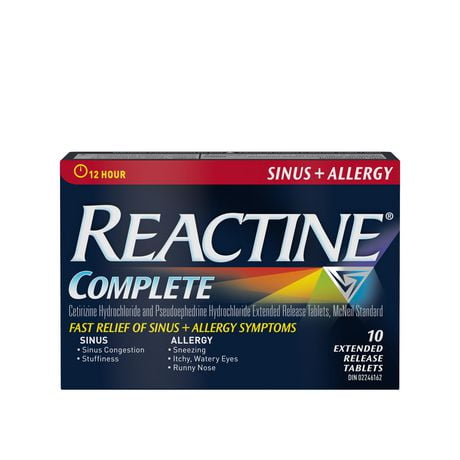 Reactine Complet Sinus et allergies, 10 comprimés à libération prolongée 10 morceaux